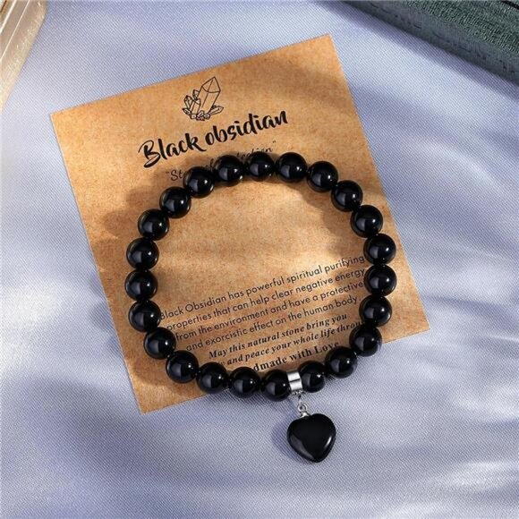 Healing Crystal Bracelet - 8mm Gemstone Beads with Love Heart Charm Perfect Gift - Picture 4 of 8